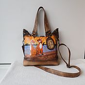Сумки и аксессуары handmade. Livemaster - original item Leather double-sided bag with custom painting for Valentina.. Handmade.