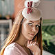 felt hat with veil retro. Color cream / cherry, Hats1, Moscow,  Фото №1