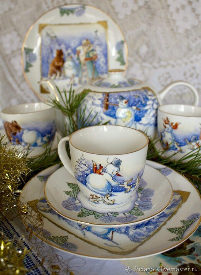Painted porcelain. Tea set 'Christmas tree', Tea & Coffee Sets, Kaluga,  Фото №1