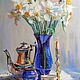 Картина " Нарциссы в синей вазе", Картины, Москва,  Фото №1