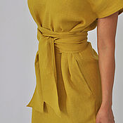 Одежда handmade. Livemaster - original item Linen dress with a mustard-colored belt.. Handmade.