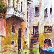Картины и панно handmade. Livemaster - original item Venice watercolor (green white ochre painting city). Handmade.