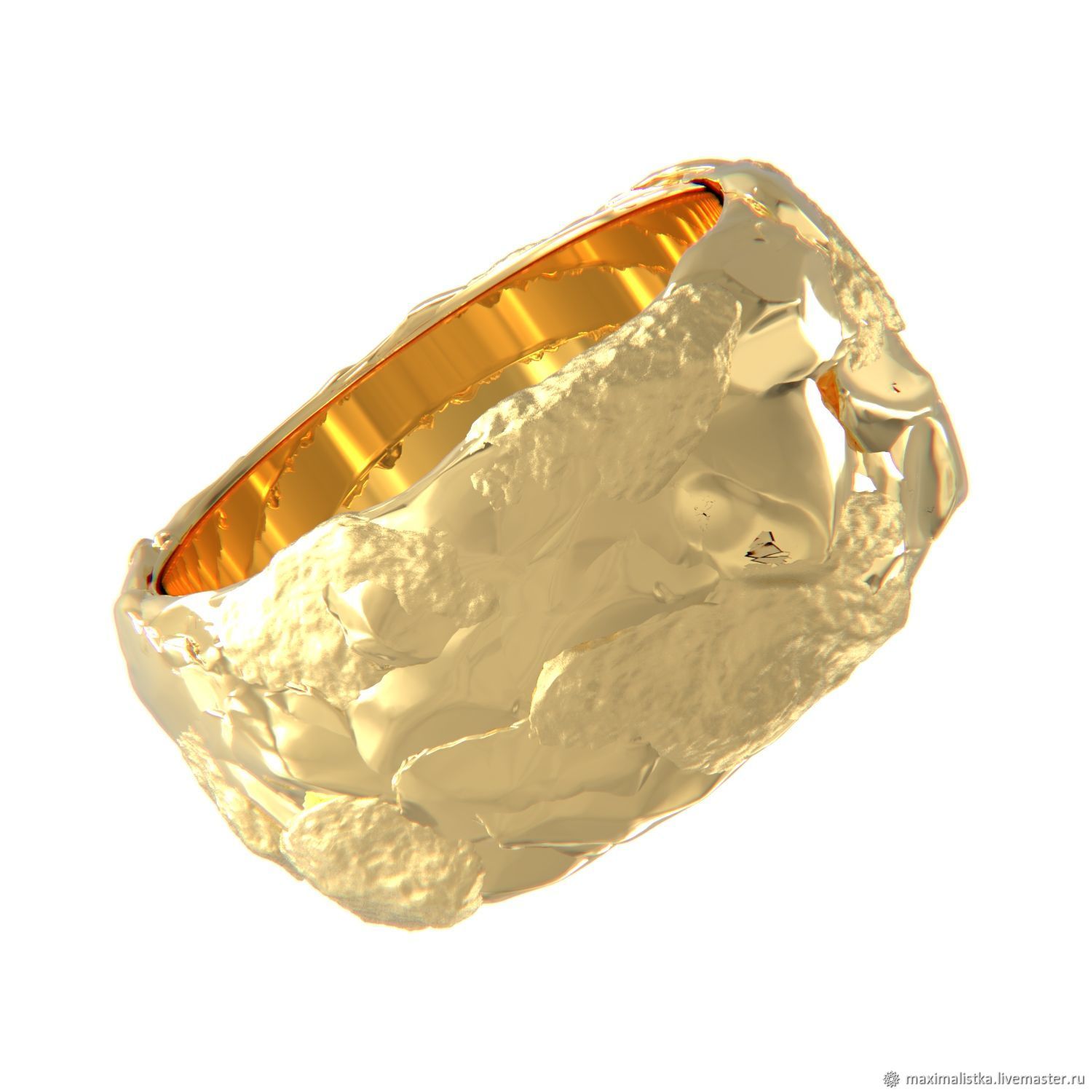 Золотое кольцо плавленное золото широкое
