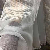 Для дома и интерьера handmade. Livemaster - original item Tulle, linen, white, with openwork stripes, Height 3 m. Handmade.