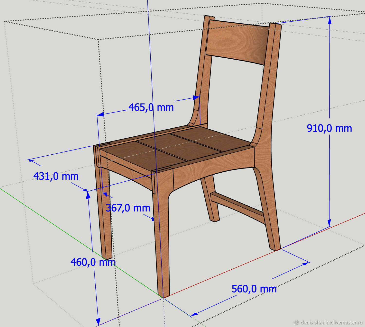 чертеж деревянного стула со спинкой с размерами