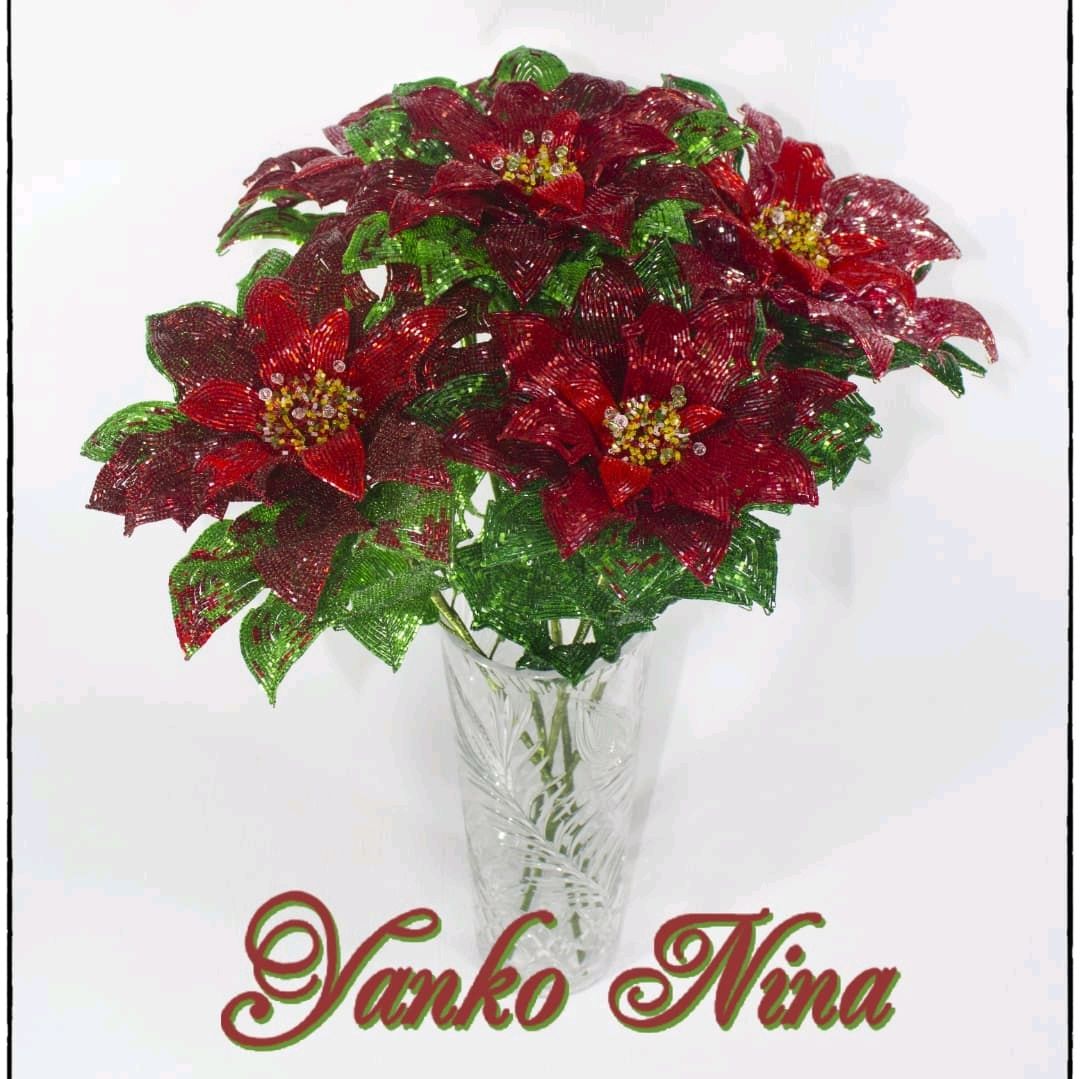 Пуансеттия высота цветка 50 см выполнена из чешской рубки, Цветы, Прохладный,  Фото №1