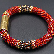Украшения handmade. Livemaster - original item Harness bracelet knitted beaded Greek pattern red solid color. Handmade.