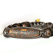 Шамбала-оберег на руку Кожаный браслет с бирюзой Камень знака Овен