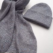 Аксессуары handmade. Livemaster - original item Set: double hat and kid mohair scarf with sequins. Handmade.