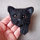 custom. Brooch-pin: Felted Brooch Black Cat. Zveropolk. Brooches. Game in felting. My Livemaster. Фото №4