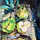 Зелёные груши, картина маслом, живопись, авторская, натюрморт зелёный, Картины, Сходня,  Фото №1