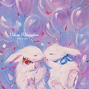 Картины и панно handmade. Livemaster - original item Oil painting on canvas. Rabbit air kiss. Rabbits Rabbits. Handmade.