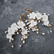 Свадебные серебристые шпильки из речного жемчуга с цветами