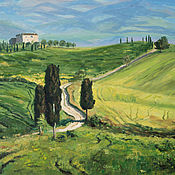 Картины и панно handmade. Livemaster - original item Oil painting Tuscany painting The Road into the distance among the hills. Handmade.