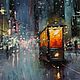 16x16'' Original Oil Painting. Night Tram, Pictures, Petrozavodsk,  Фото №1