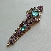 Hair Clip with Crystals large vintage Czech glass 50s
