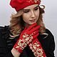 Берет и перчатки "Вдохновение" красный. Комплекты головных уборов. Дом моды Анастасии Ларионовой. Интернет-магазин Ярмарка Мастеров.  Фото №2