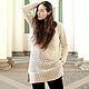 Women's Long Knitted Jumper, Beige Cotton Tunic. Jumpers. Dobryy_vyaz. My Livemaster. Фото №6