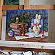 Christmas Bunny. Oil on canvas on cardboard, 30h40 x  cm. Pictures. Tatiana Chepkasova. Online shopping on My Livemaster.  Фото №2