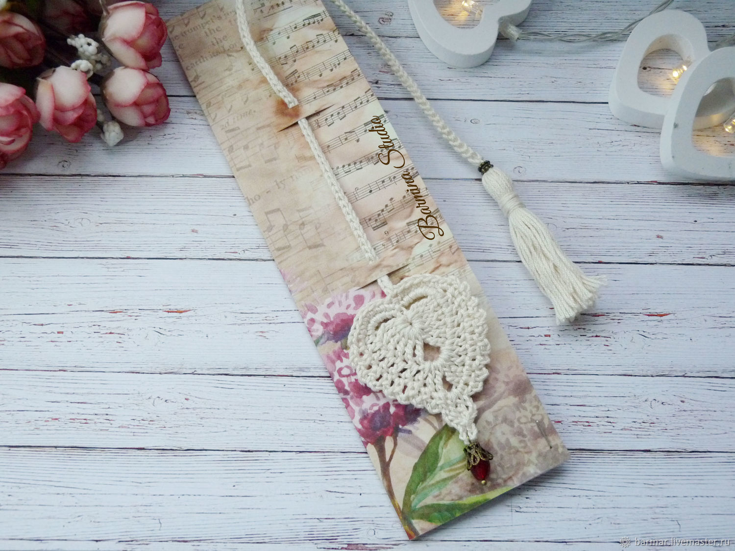 Bookmark for books Knitted heart beige, Gifts for March 8, Moscow,  Фото №1