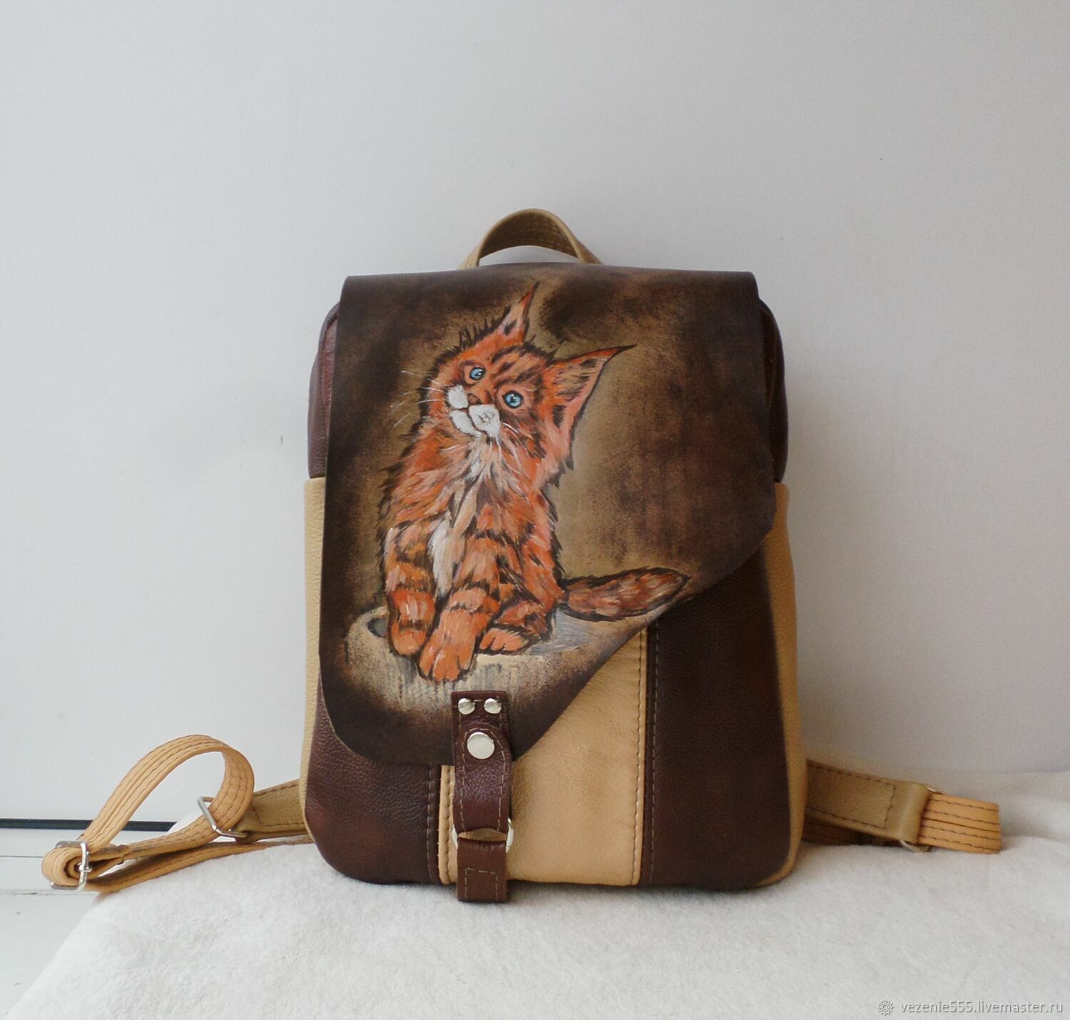 Leather backpack with engraving and painting Red kitten), Backpacks, Noginsk,  Фото №1