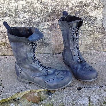Обувь ручной работы. Ярмарка Мастеров - ручная работа Кожаные высокие ботинки ГРАФИТ. Handmade.
