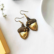 Украшения handmade. Livemaster - original item Embroidered Acorn earrings, autumn earrings, gold earrings. Handmade.