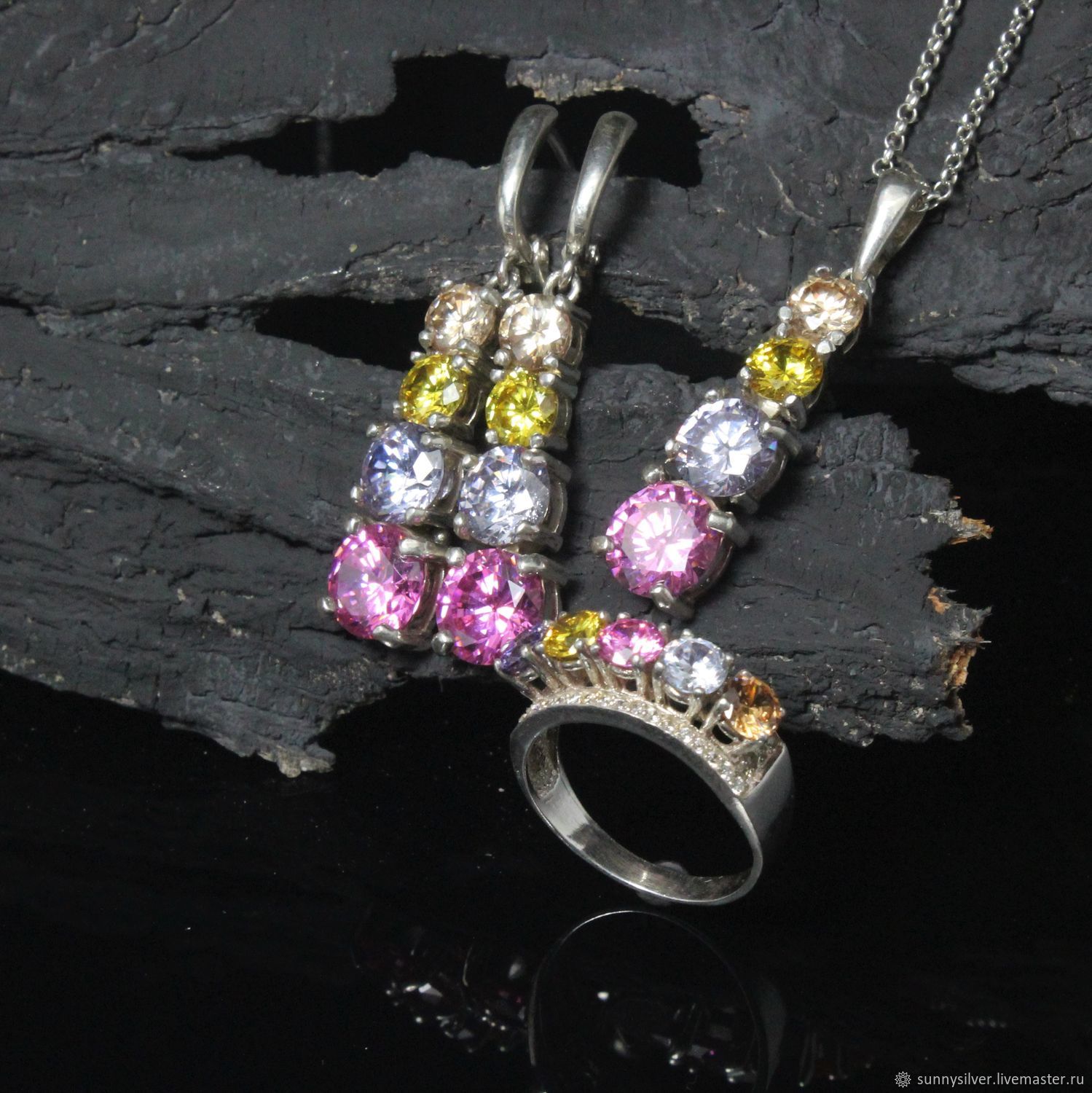 Batla earrings, ring and pendant with cubic zirconia in 925 DD0043 silver, Jewelry Sets, Yerevan,  Фото №1