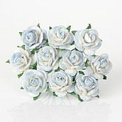 Материалы для творчества handmade. Livemaster - original item Paper flowers for scrapbooking Mini Roses 1cm Blue Two-tone, 1pc. Handmade.
