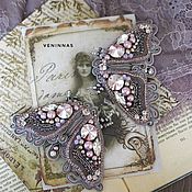 Украшения handmade. Livemaster - original item Embroidered brooch Moth Pink. Handmade.