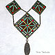 Statement necklace `Legends of Maya`. Handmade jewelry, costume jewelry. Ethnic style necklace, pendant. Seed beads embroidery.
