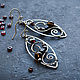Silver boho earrings with garnet Long earrings silver 925 Black, Earrings, Ulan-Ude,  Фото №1