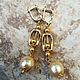 Cotton pearl earrings-GOLD BEADS, Earrings, Ashkelon,  Фото №1