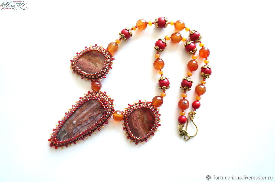 Necklace 'Autumn kiss' with agate, perelift and corals, Necklace, Rostov-on-Don,  Фото №1