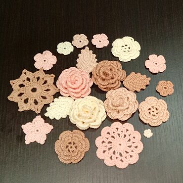 Материалы для творчества ручной работы. Ярмарка Мастеров - ручная работа Набор вязаных элементов Кофе с молоком-2. Handmade.