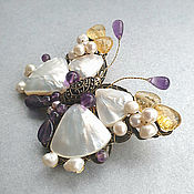 Украшения handmade. Livemaster - original item Butterfly brooch with mother of pearl and natural stones. Handmade.