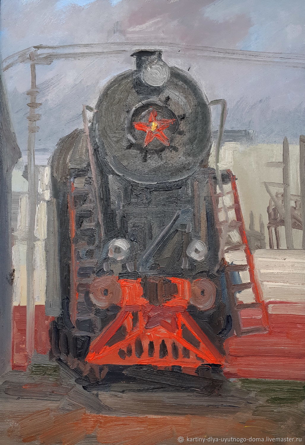 Картина маслом "Паровоз" в раме в интернет-магазине на Ярмарке Мастеров ...