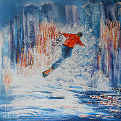 Картины и панно ручной работы. Ярмарка Мастеров - ручная работа Original oil painting snowboarding art canvas palette knife  wallart. Handmade.