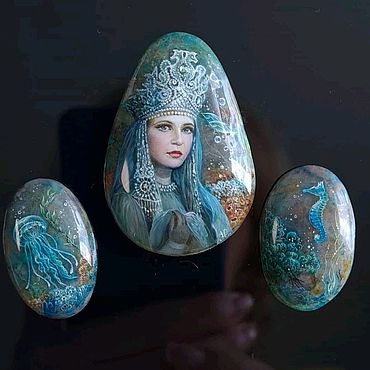 Кабошоны с миниатюрной живописью по мотивам фильма Садко.. . Украшения ручной работы - Ярмарка Мастеров Украшения ручной работы. Ярмарка Мастеров - ручная работа Кабошоны с миниатюрной живописью по мотивам фильма Садко.. Handmade.