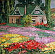 house among the flowers. oil painting.
