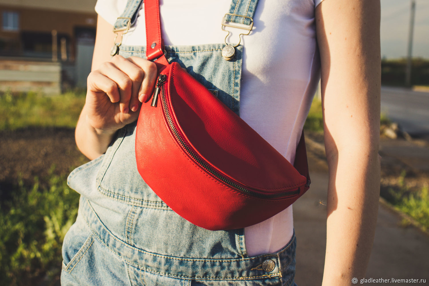 Leather waist bag red enlarged, Waist Bag, Volzhsky,  Фото №1