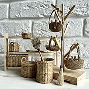 Куклы и игрушки ручной работы. Ярмарка Мастеров - ручная работа Doll Miniature Wicker Storage Baskets Set Dollhouse. Handmade.