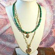 Украшения handmade. Livemaster - original item Choker necklace with malachite, 24K gilt pendants, cubic zirconia, 2in1.. Handmade.