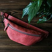 Waist bag made of genuine leather in boho style with Jasper sand