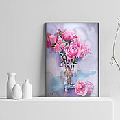 Картины и панно handmade. Livemaster - original item Pictures: Painting Pink roses in mixed media (turquoise white). Handmade.