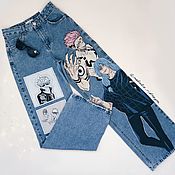 Одежда handmade. Livemaster - original item Anime Jeans Magic Battle Custom Painted Clothes by Mahito Sukuna. Handmade.