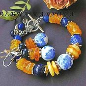 Украшения handmade. Livemaster - original item Amber and lapis lazuli set.. Handmade.