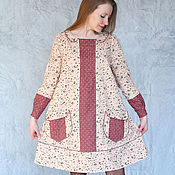 Одежда handmade. Livemaster - original item Warm corduroy dress /beige polka dots on red-brown. Handmade.