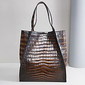 Сумки и аксессуары handmade. Livemaster - original item Shopper bag, made of genuine crocodile leather, in brown color.. Handmade.