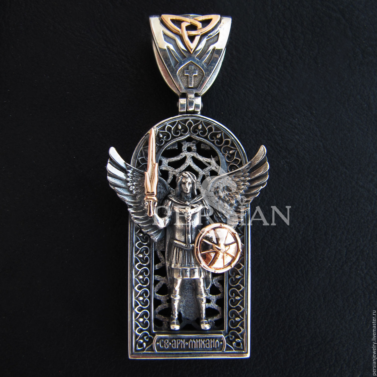 Silver Suspension Gold Archangel Michael On Pendants Handmade Livemaster Silver Suspension Gold Archangel Michael